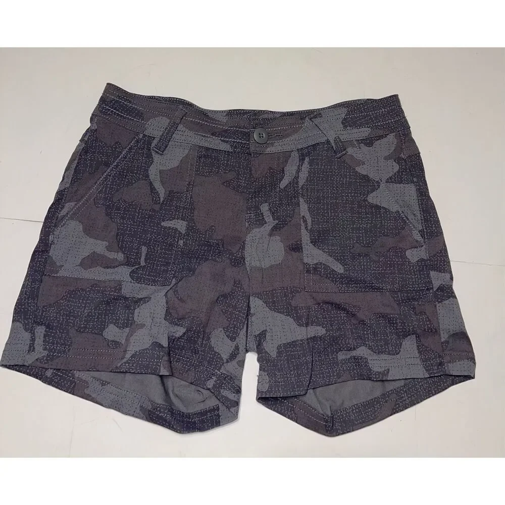 PrAna Shorts Womens Size 2 Gray Camo Casual Lightweight Utility Pockets Outdoors
